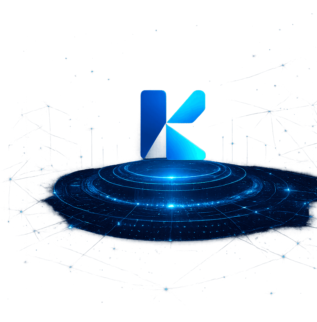 Kordix Labs K logomark on a glowing digital platform
